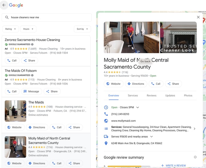 Captura de Imagen de las reseñas de un servicio de limpieza.